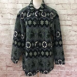 Vintage Fleece Shirt Jacket Reindeer Snowflake L
